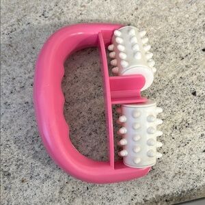 Pink Handheld breast Massager with White Rollers